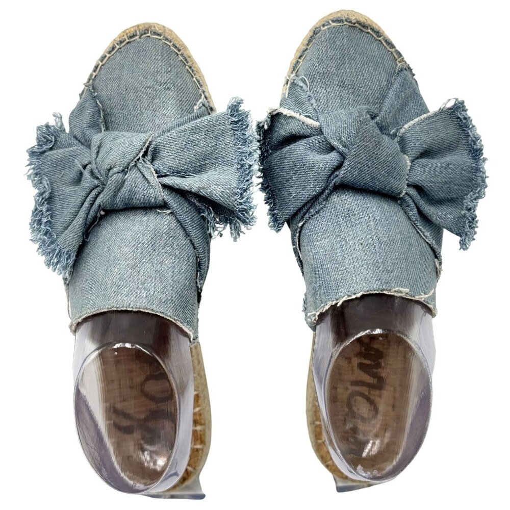 Sam Edelman Womens Sandals Size 7.5M Denim Espadrille With Bow Detail & Frayed E